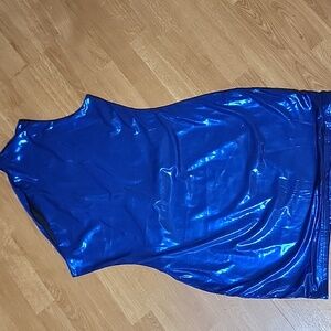 Metallic blue 1 shoulder slinky dress